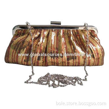 Evening Bag with Clip Lock Closure, Metal Chain and Inside Pocket